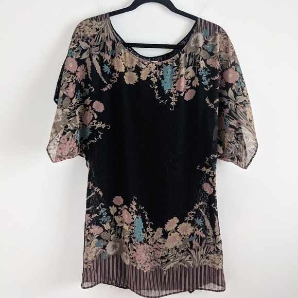 Vintage Rare Free People Sheer Floral and Lace Top M - Picture 1 of 11